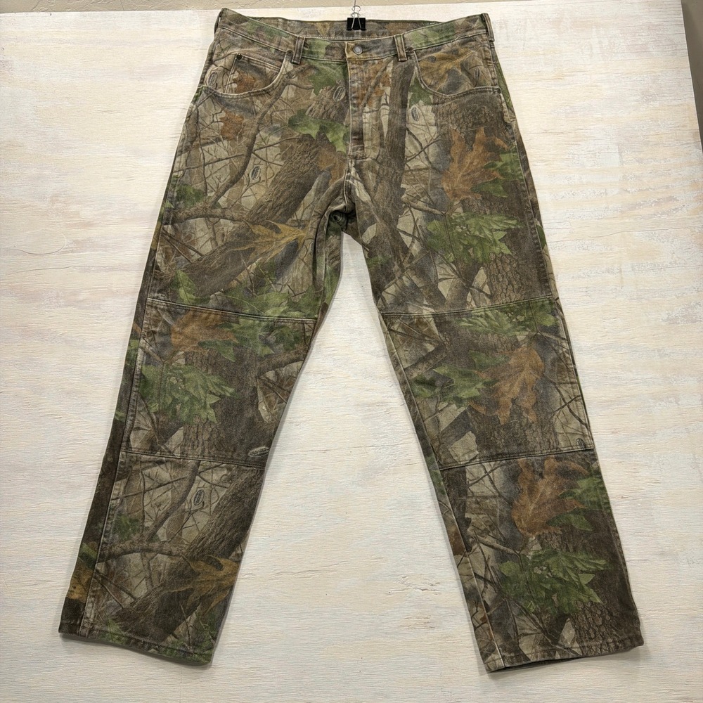 Wrangler Pants Camo Double Knee 38x30 Real Tree Hunting Workwear Brown Mens